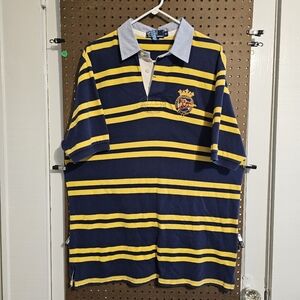 (Vintage)(EUC) (Y2K) Ralph Lauren Rugby Polo Sz XLShirt, Striped Blue and Yellow
